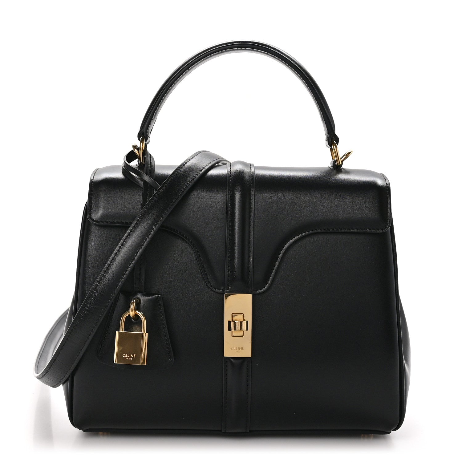 Celine Satinated Calfskin Small 16 Top Handle Bag Black 1 of 12
