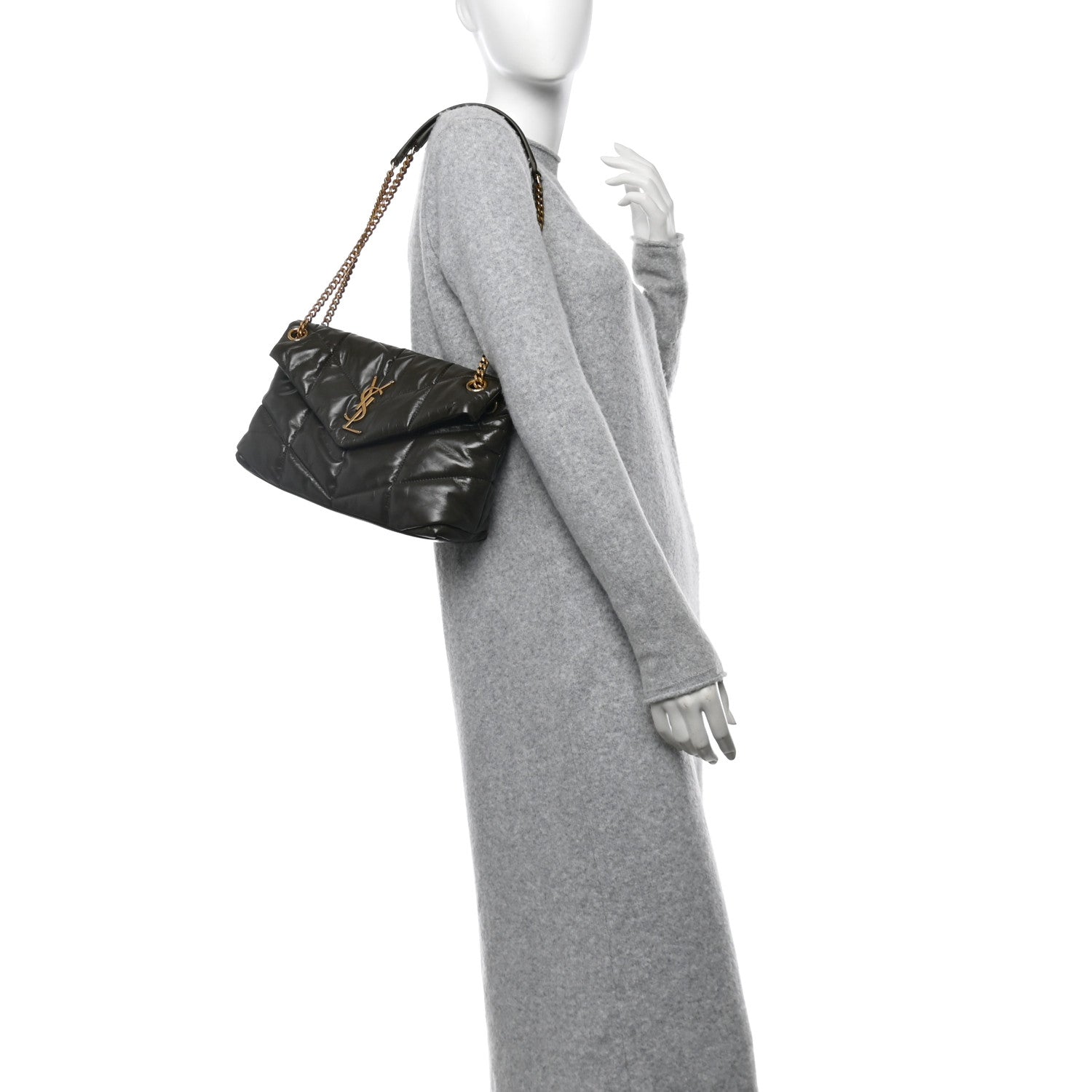 Saint Laurent Lambskin Quilted Small Loulou Puffer Monogram Chain Satchel Light Musk 2 of 11