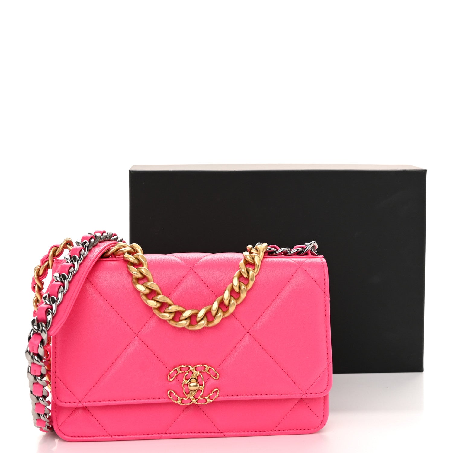 Chanel Lambskin Quilted Chanel 19 Wallet On Chain WOC Dark Pink 12 of 12