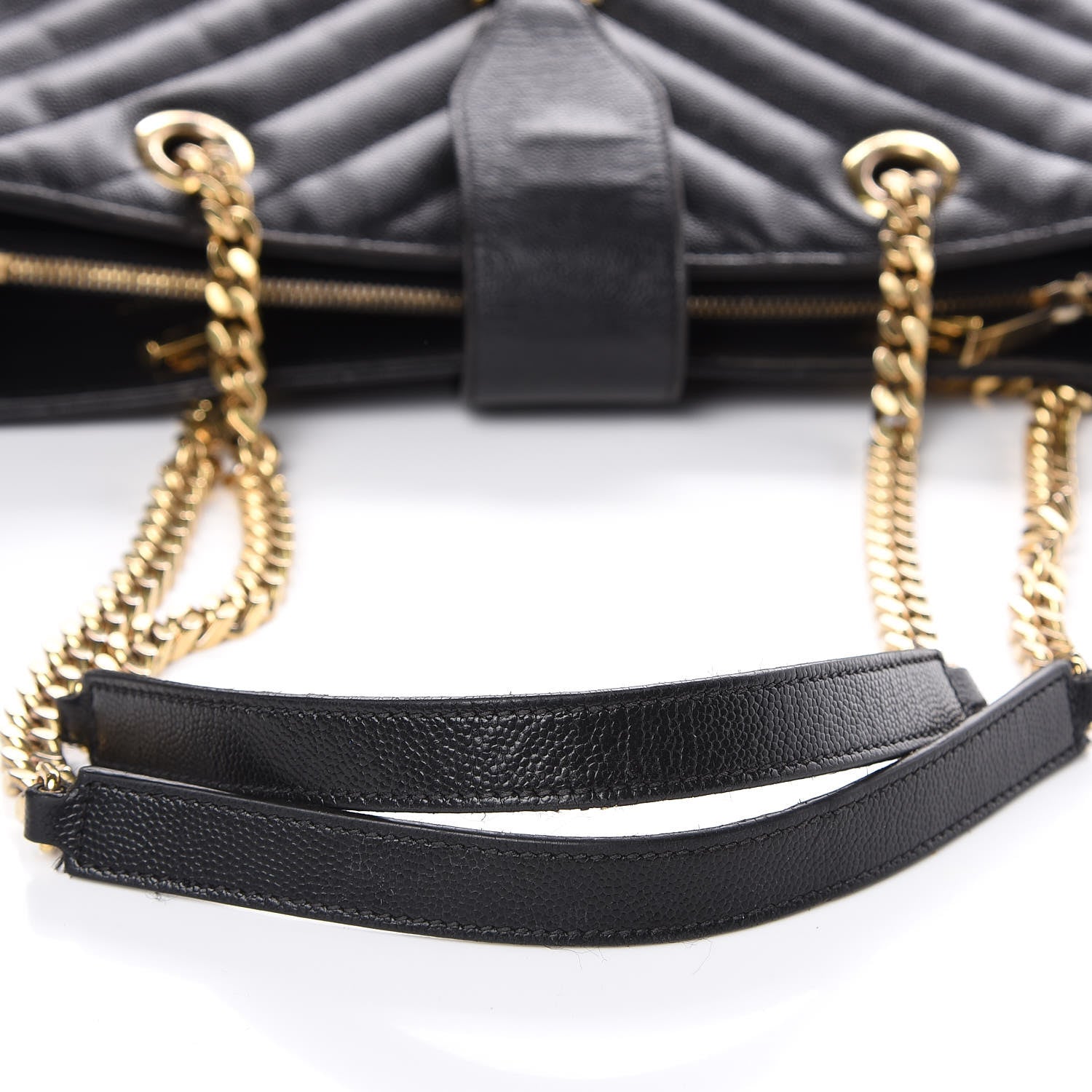 Saint Laurent Grain De Poudre Matelasse Chevron Monogram Shopping Bag Black 15 of 18