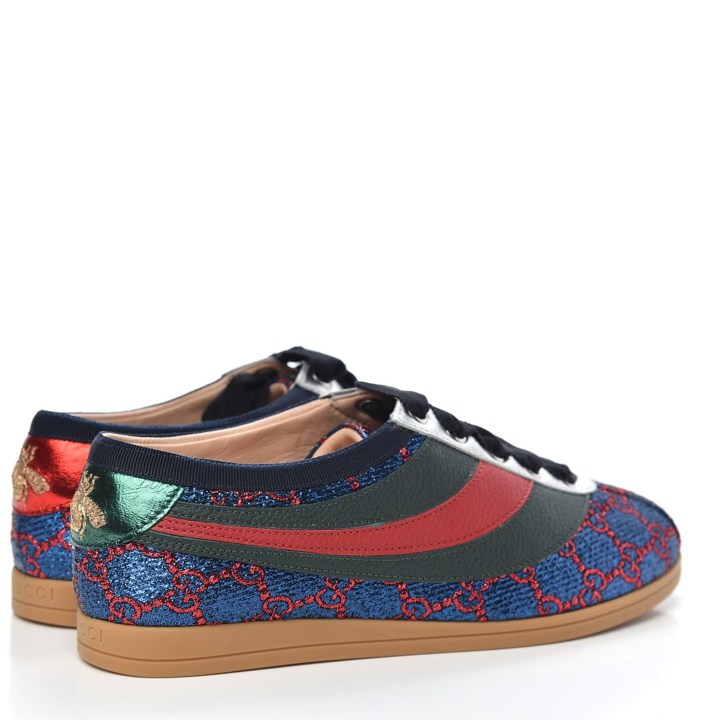 Lurex Calfskin Web GG Monogram Womens Falacer Sneakers 35.5 Iridescent Blue Iridescent Red Silver