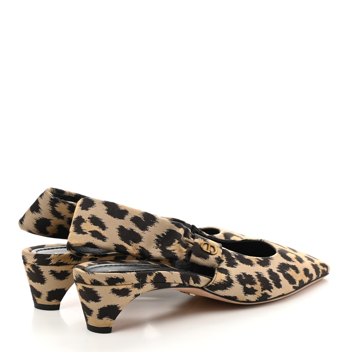 Nylon Leopard Print Mizza Slingback Pumps 38.5 Beige Multicolor