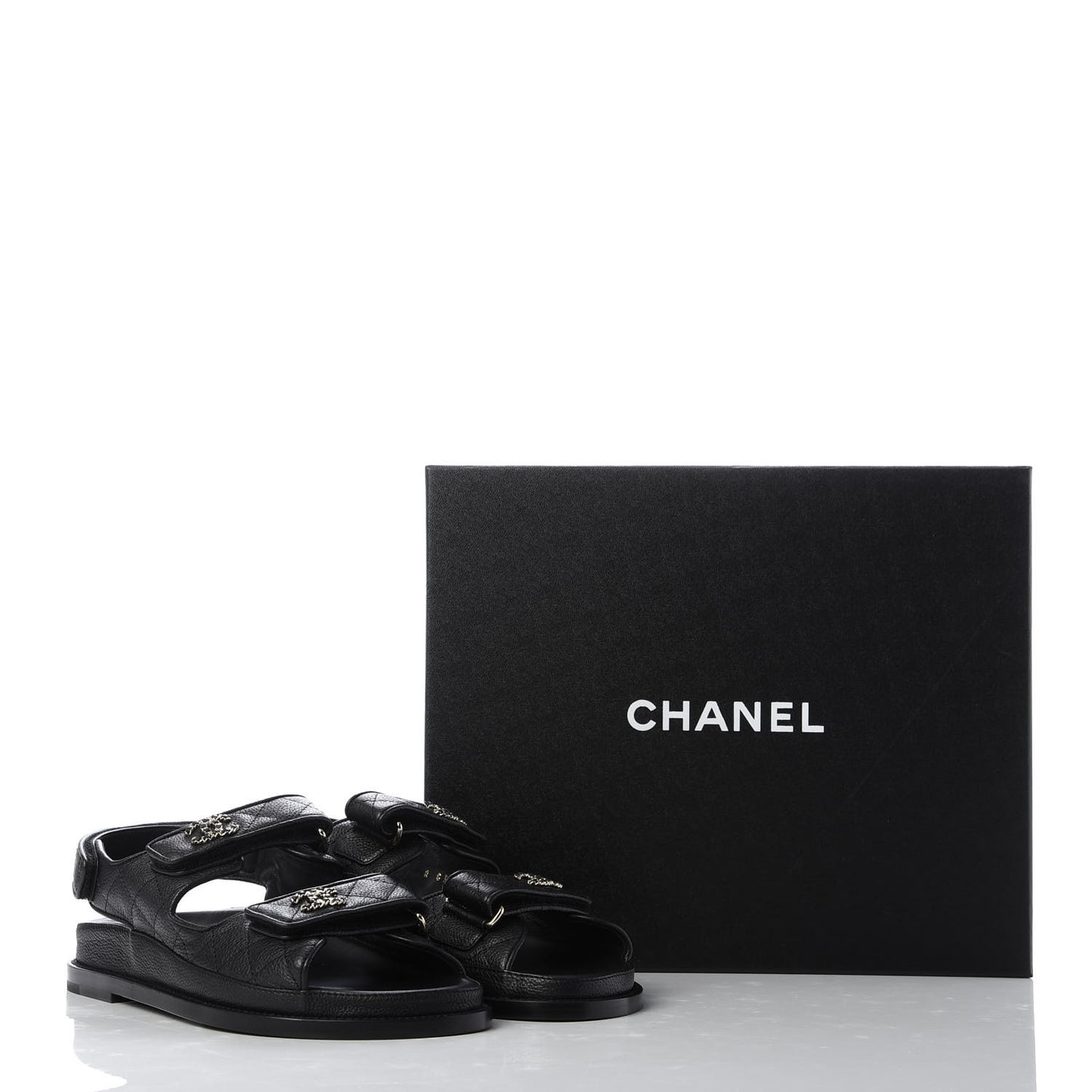 Grained Calfskin Velcro Dad Sandals 38 Black
