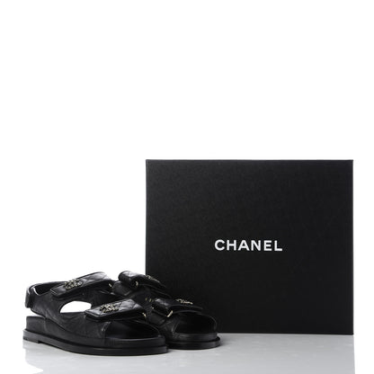 Chanel Grained Calfskin Velcro Dad Sandals 38 Black 10 of 10