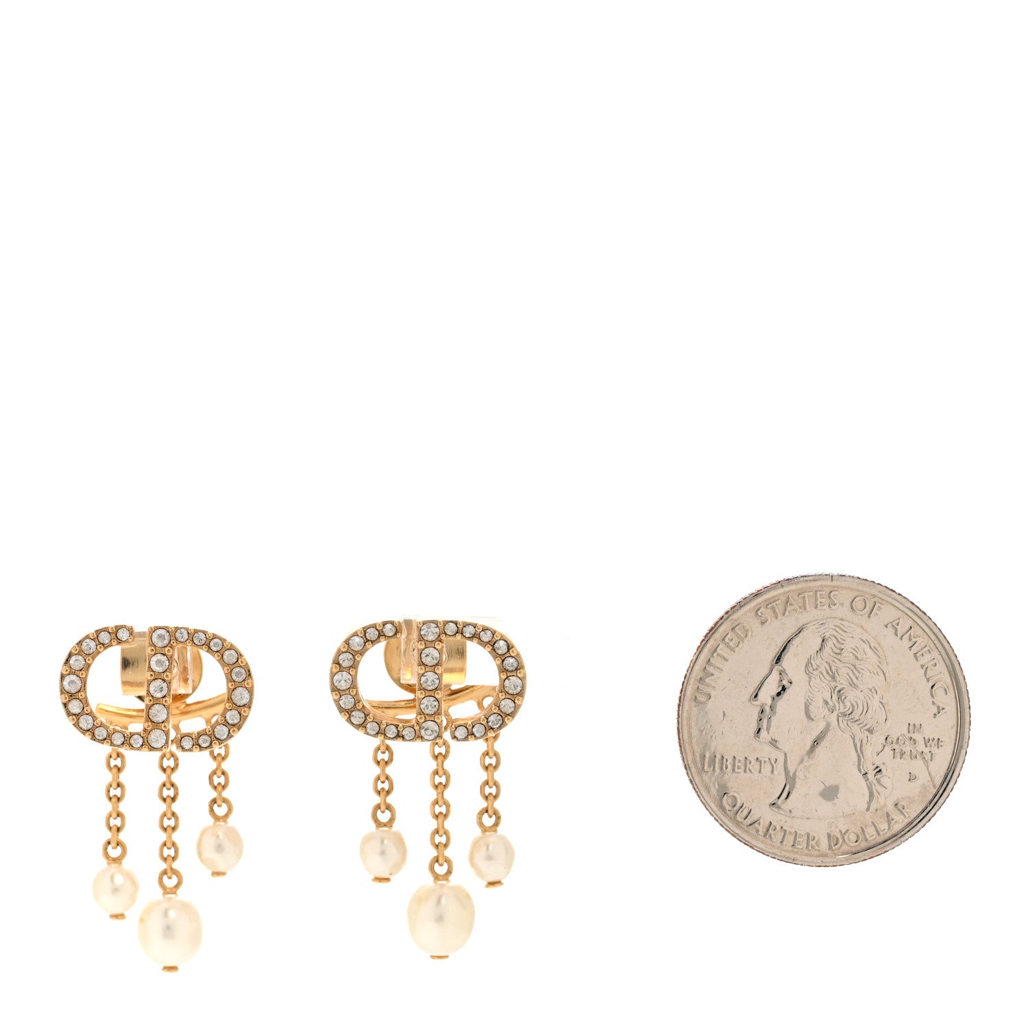 Christian Dior Pearl Crystal Petit CD Drop Earrings Gold 2 of 4