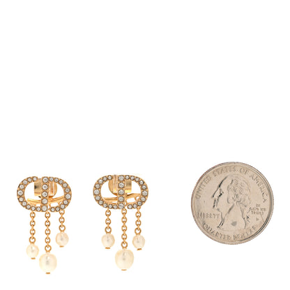 Christian Dior Pearl Crystal Petit CD Drop Earrings Gold 2 of 4