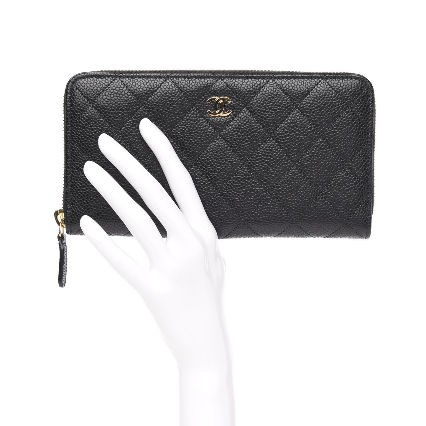 Caviar Quilted Large Gusset Zip Around Wallet Black
