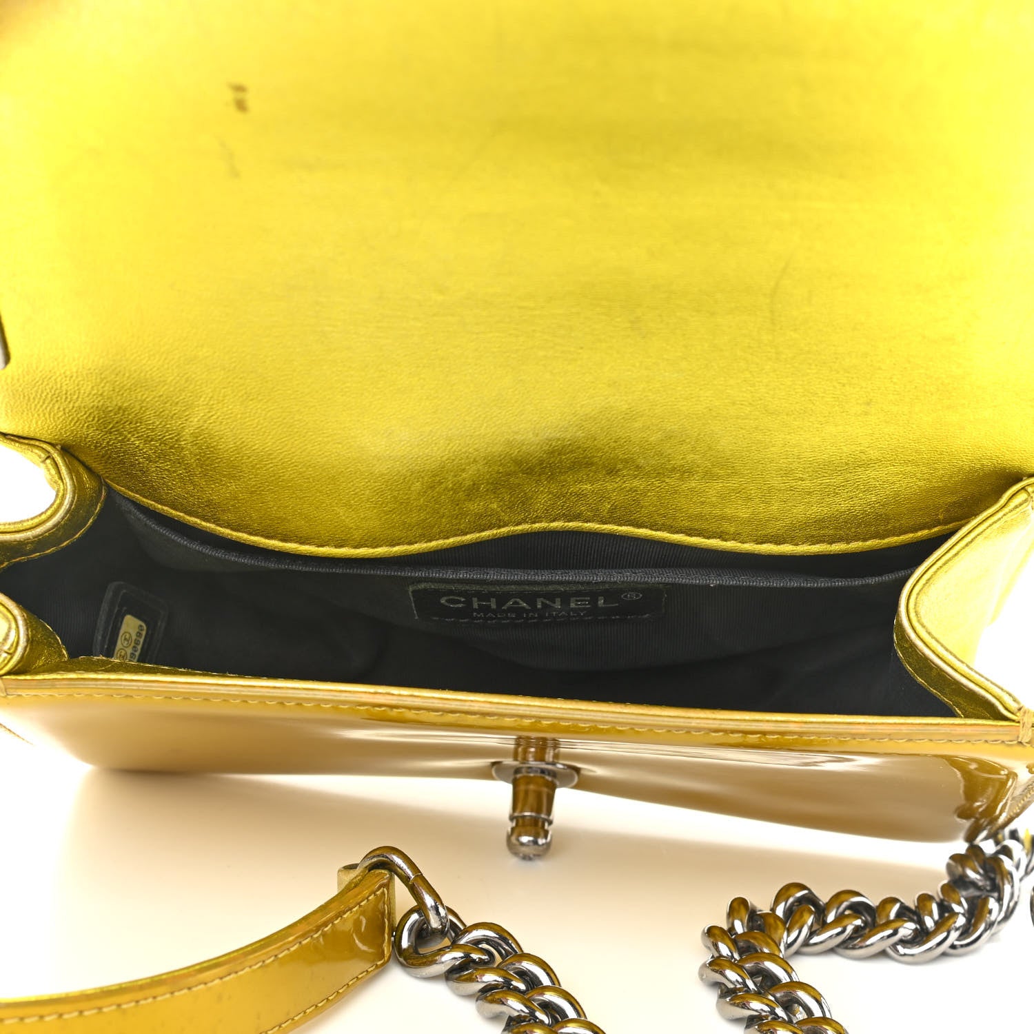 Chanel Metallic Patent Calfskin Quilted Small Boy Flap Yellow 4 of 13