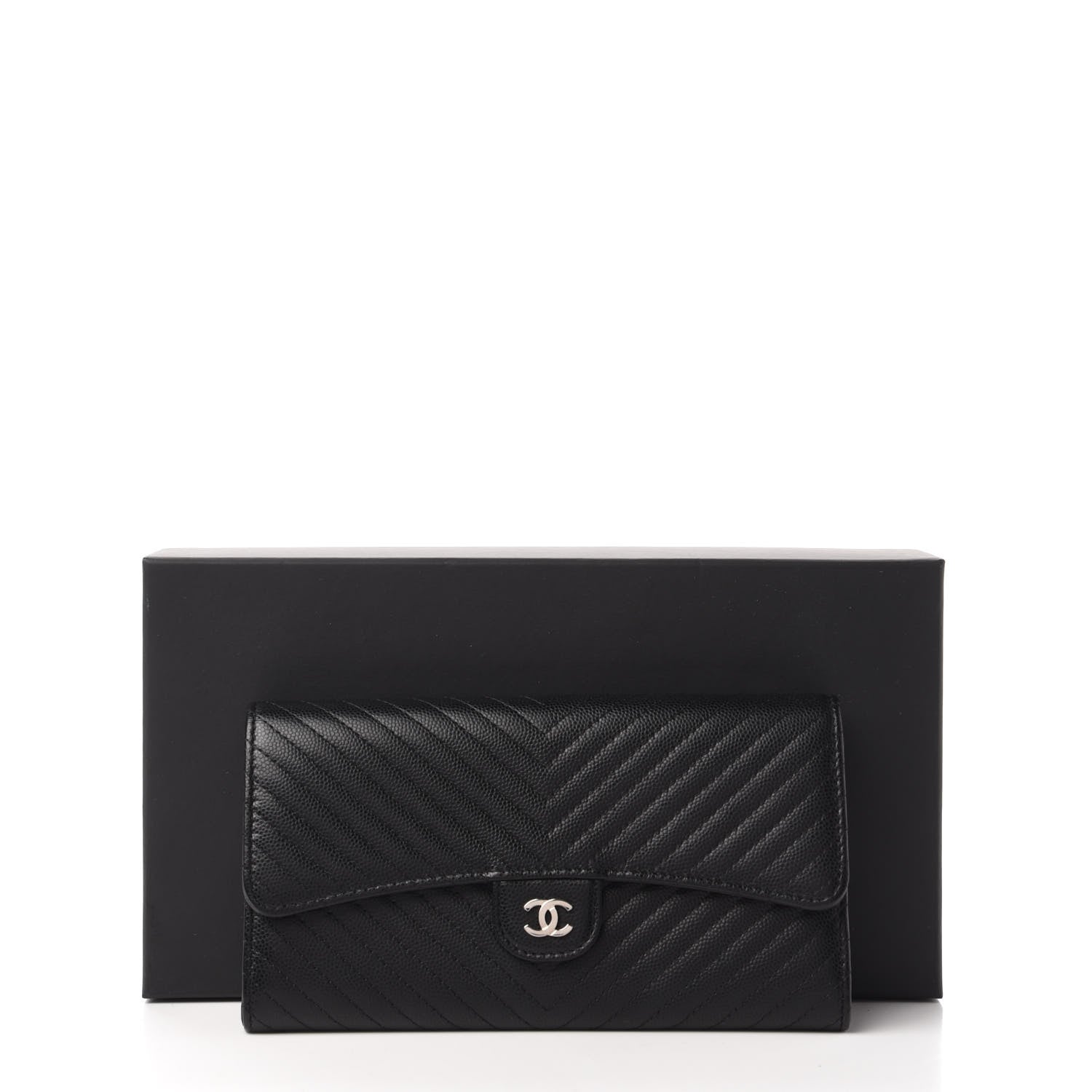 Chanel Caviar Chevron Quilted Large Flap Wallet Black 12 of 12