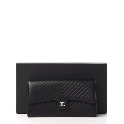 Chanel Caviar Chevron Quilted Large Flap Wallet Black 12 of 12
