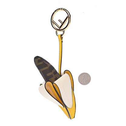 Fendi Calfskin Jacquard F is FF Banana Bag Charm Key Ring Yellow 2 of 3