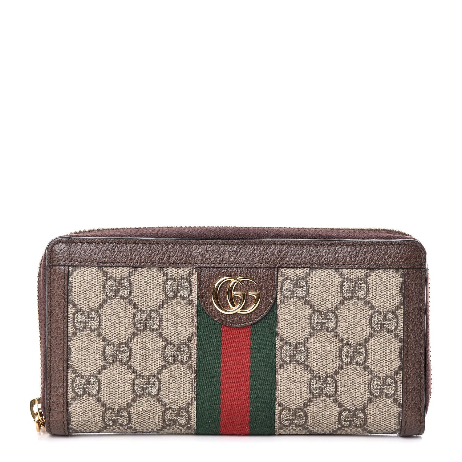 Gucci GG Supreme Monogram Web Ophidia Zip Around Wallet Brown 1 of 6