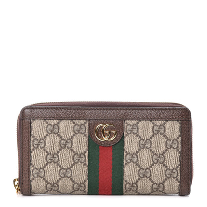 Gucci GG Supreme Monogram Web Ophidia Zip Around Wallet Brown 1 of 6