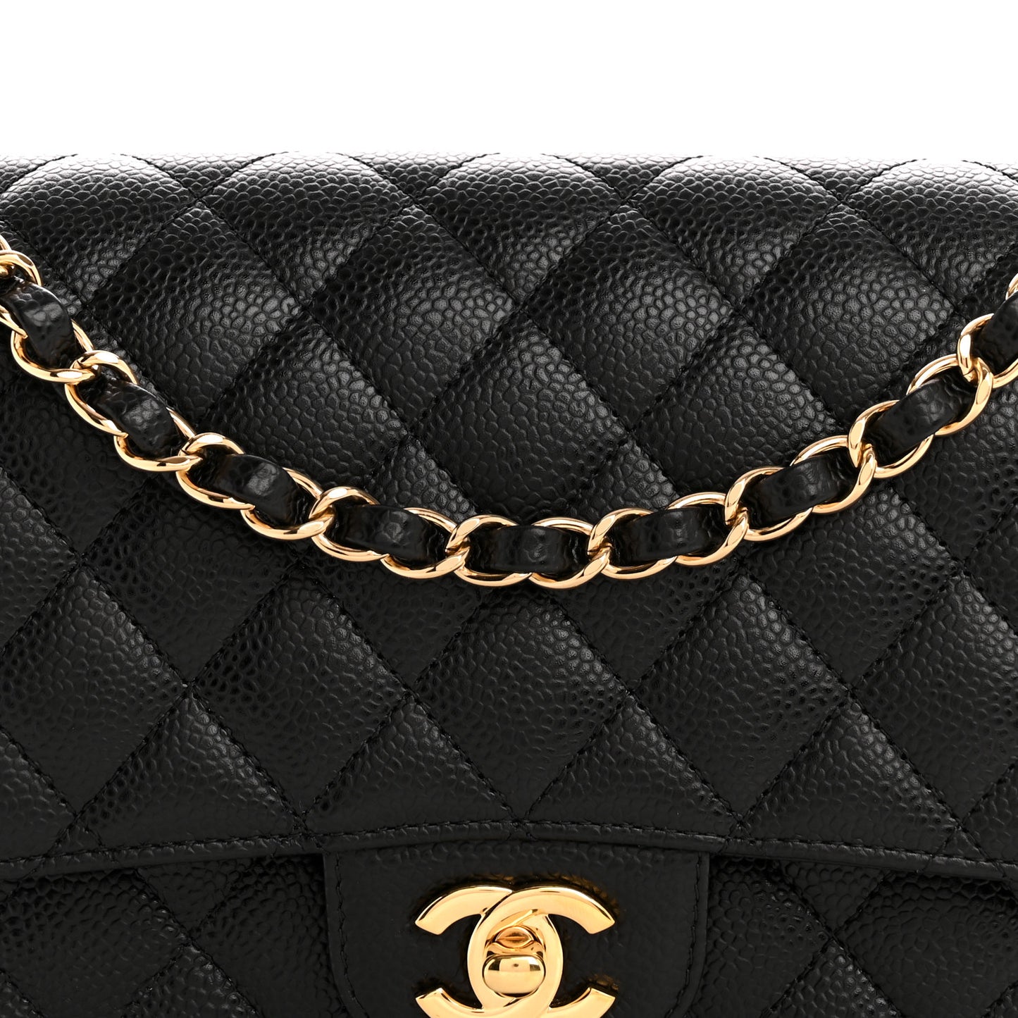 Caviar Quilted Medium Double Flap Black