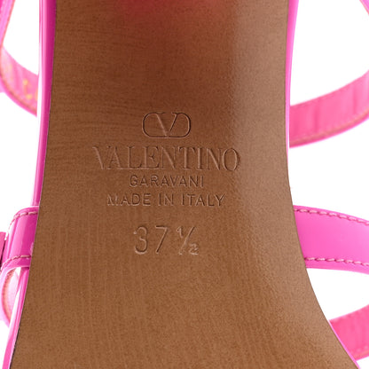 Valentino Garavani Patent Lacquered Monochrome Rockstud 60mm Caged Slide Sandals 37.5 Pink PP 8 of 12