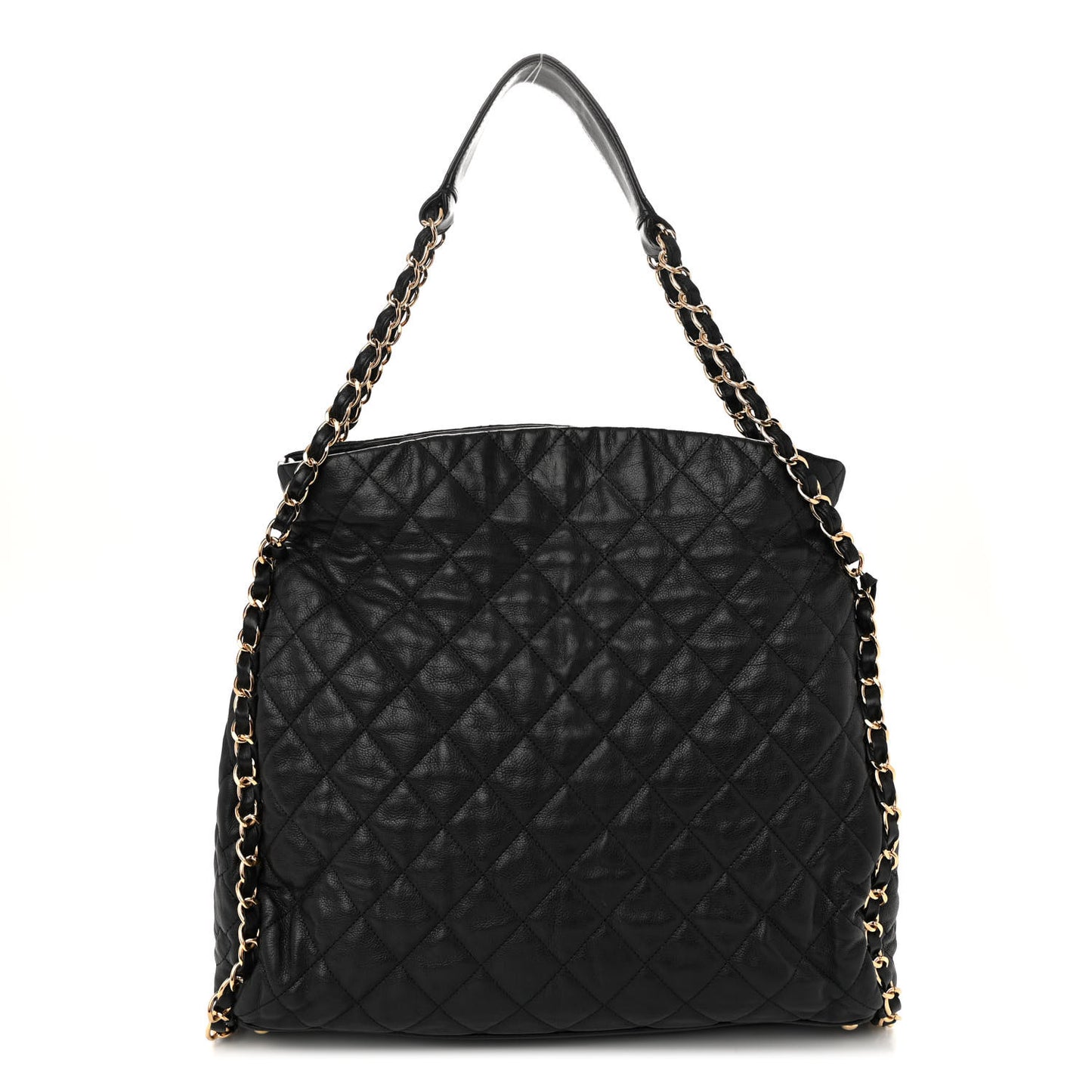 Calfskin Quilted Large Chain Me Hobo Black