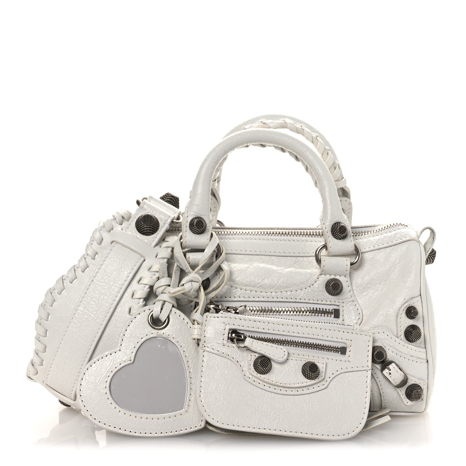 Balenciaga Agneau Arena Mini Le Cagole Duffle Crossbody Bag Optic