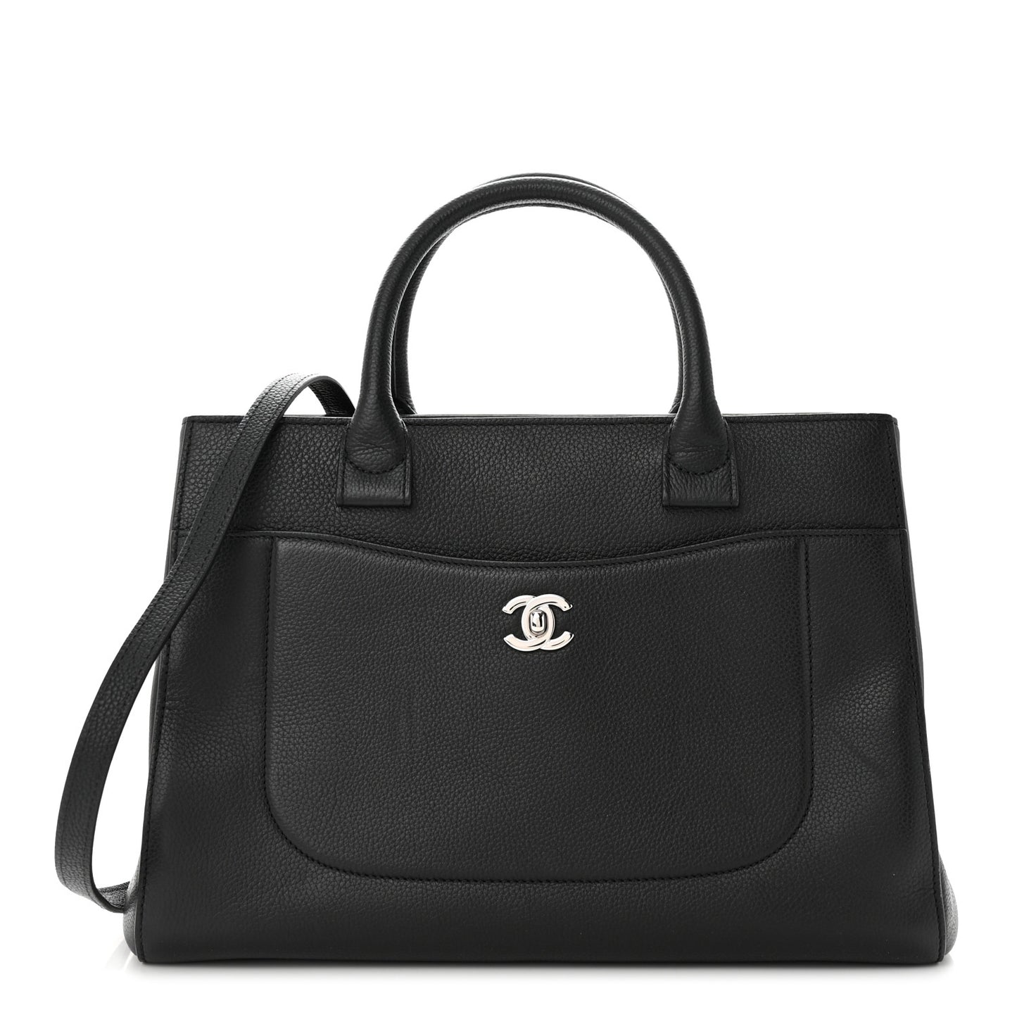 Grained Calfskin Small Neo Executive Shopper Tote Black