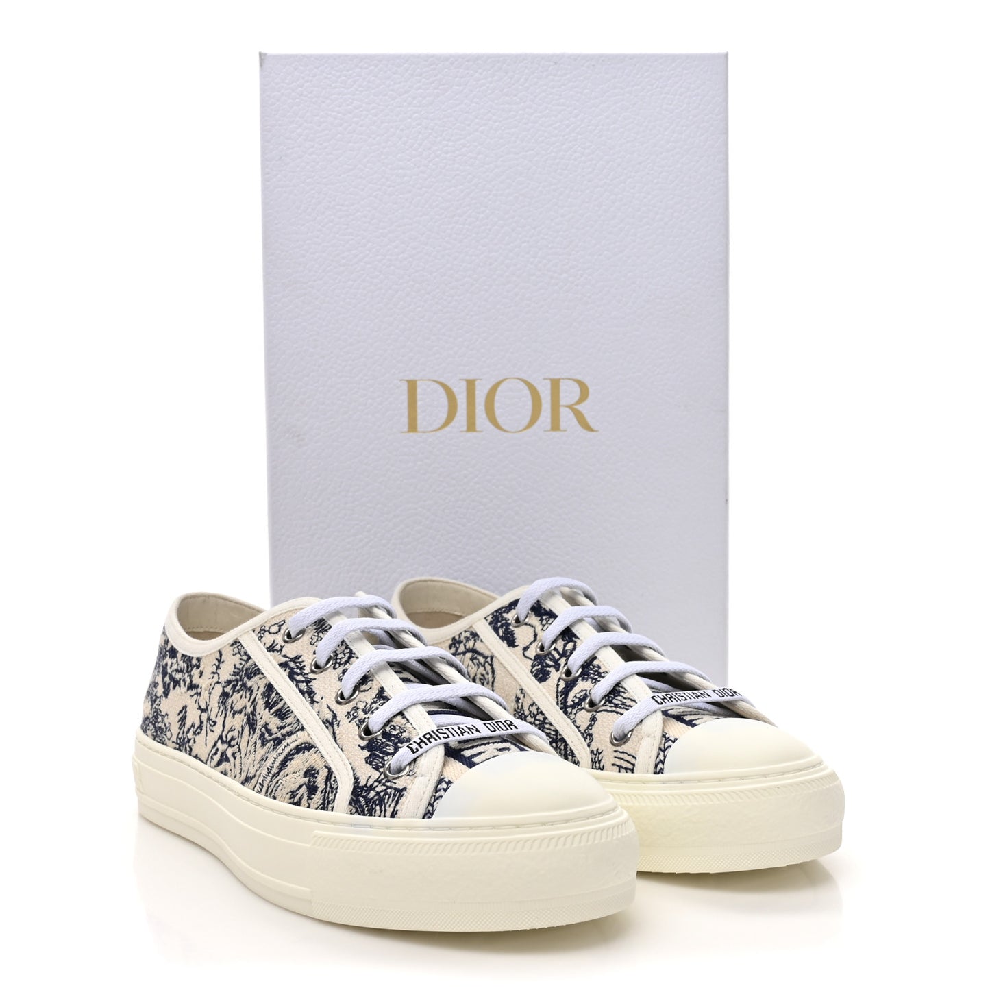 Canvas Toile De Jouy Embroidered Womens Walk Dior Low Top Sneakers 38.5 White Navy