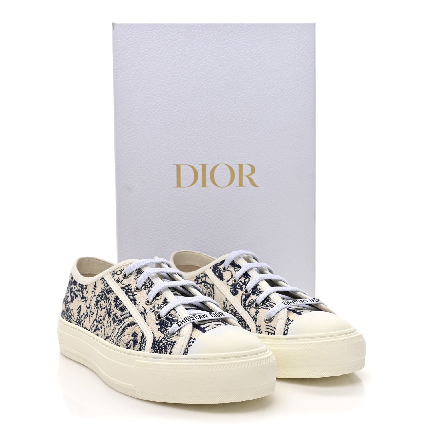 Christian Dior Canvas Toile De Jouy Embroidered Womens Walk Dior Low Top Sneakers 38.5 White Navy 11 of 11