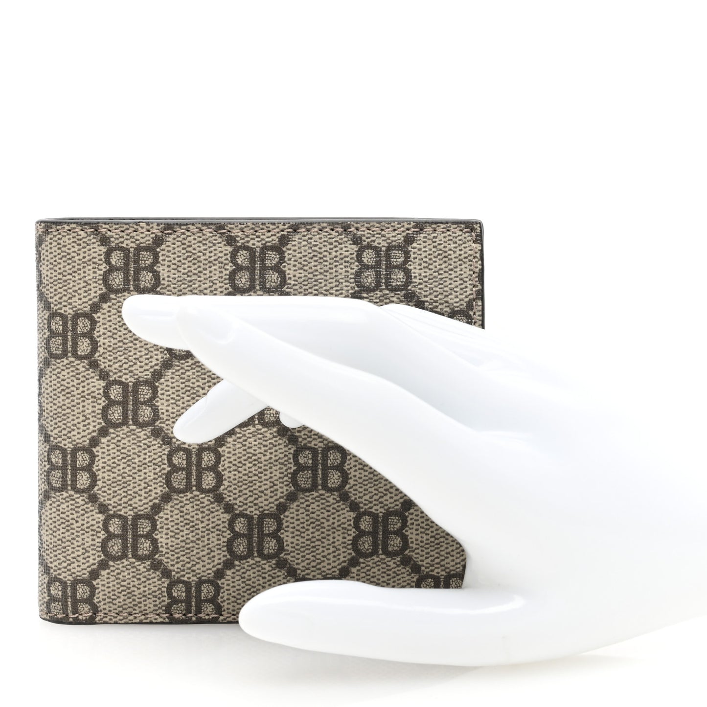 X BALENCIAGA BB Supreme Monogram Bi-Fold Wallet Beige Ebony