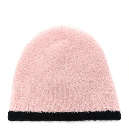 Chanel Cashmere Blend CC Beanie Hat Pink Black 2 of 5
