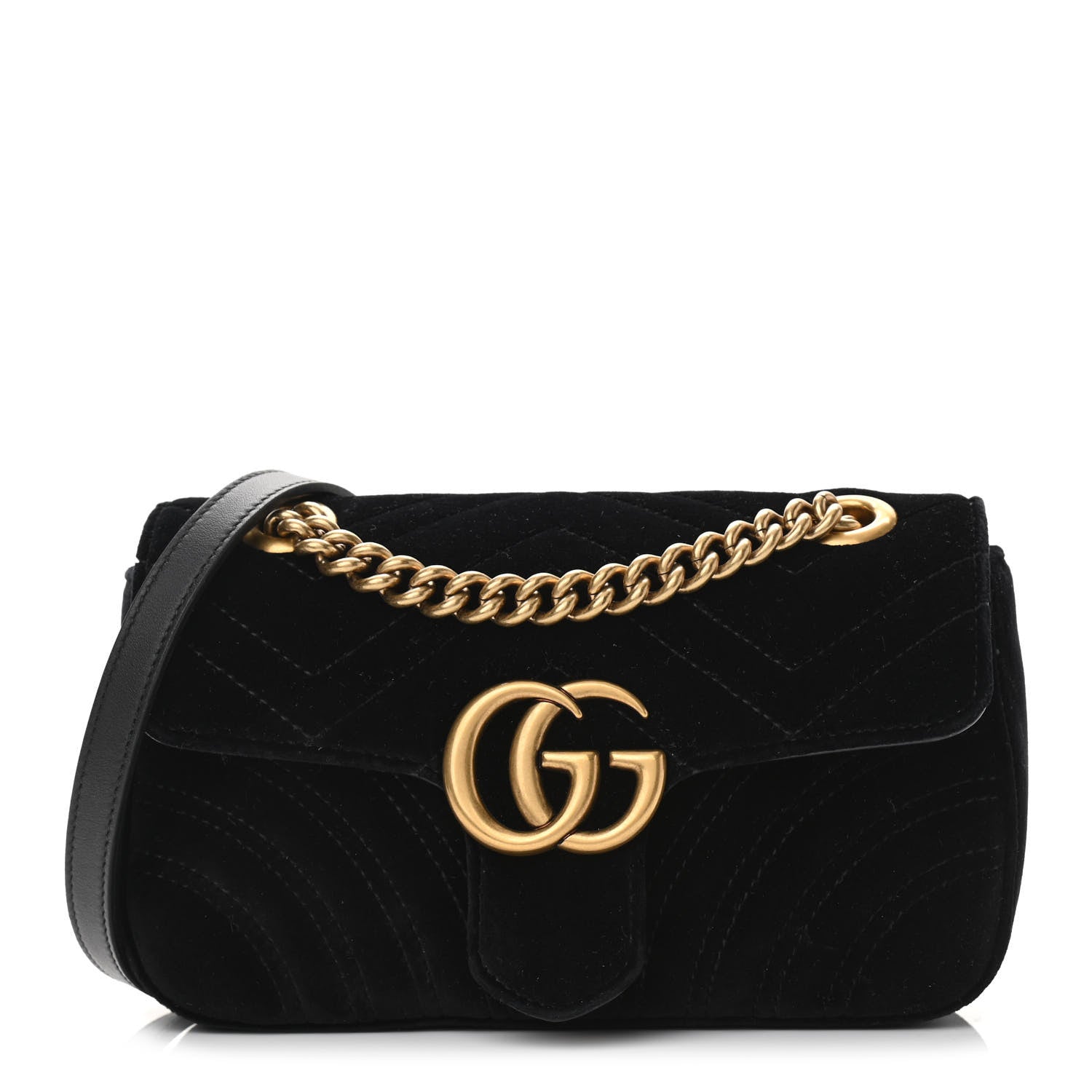 Gucci Velvet Matelasse Mini GG Marmont Shoulder Bag Black 1 of 10