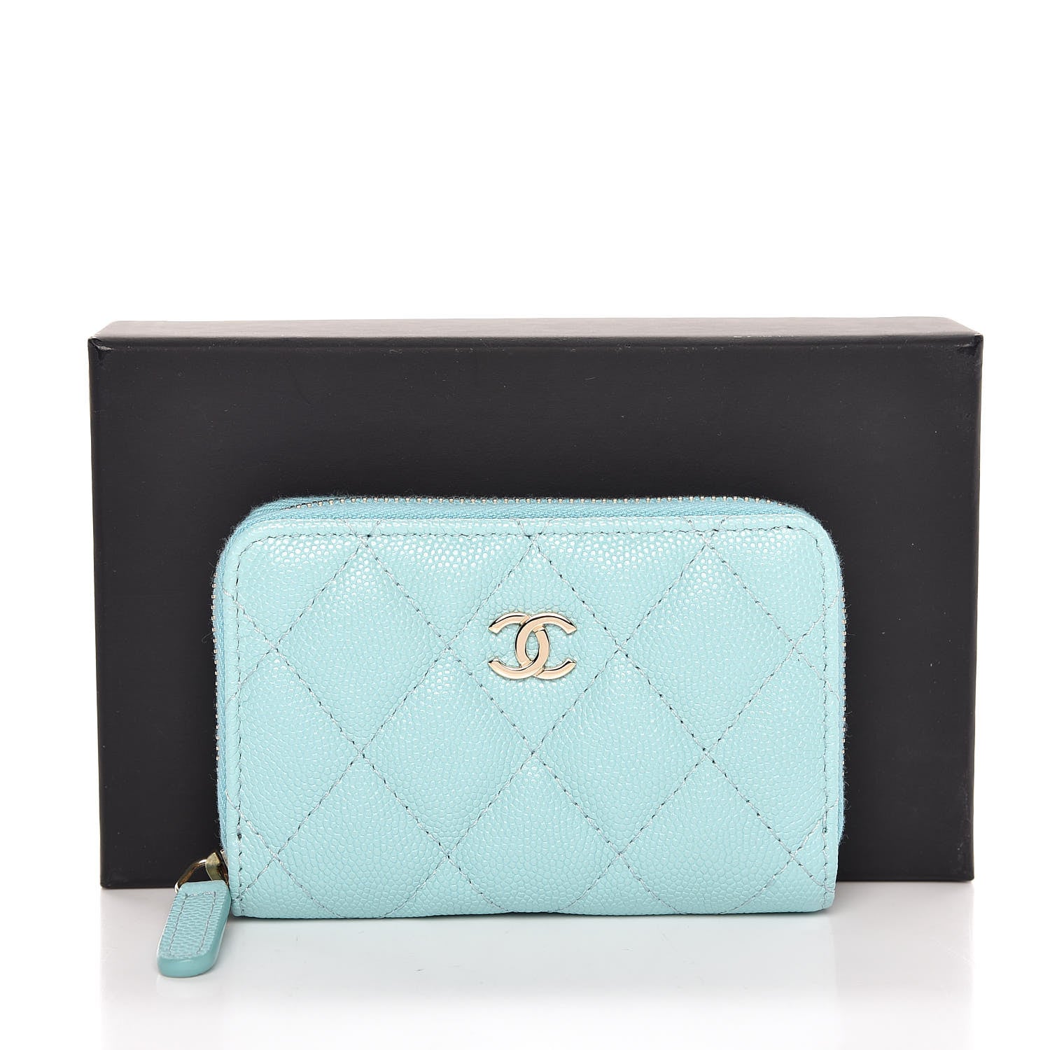 Chanel Caviar Quilted Zip Coin Purse Light Blue 8 of 8