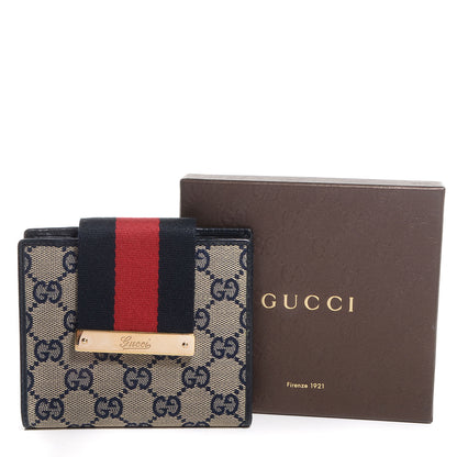 Gucci Monogram Selleria Calfskin Web Ladies Web French Wallet Beige Blue 5 of 9
