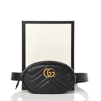 Gucci Calfskin Matelasse GG Marmont Belt Bag 85 34 Black 8 of 8