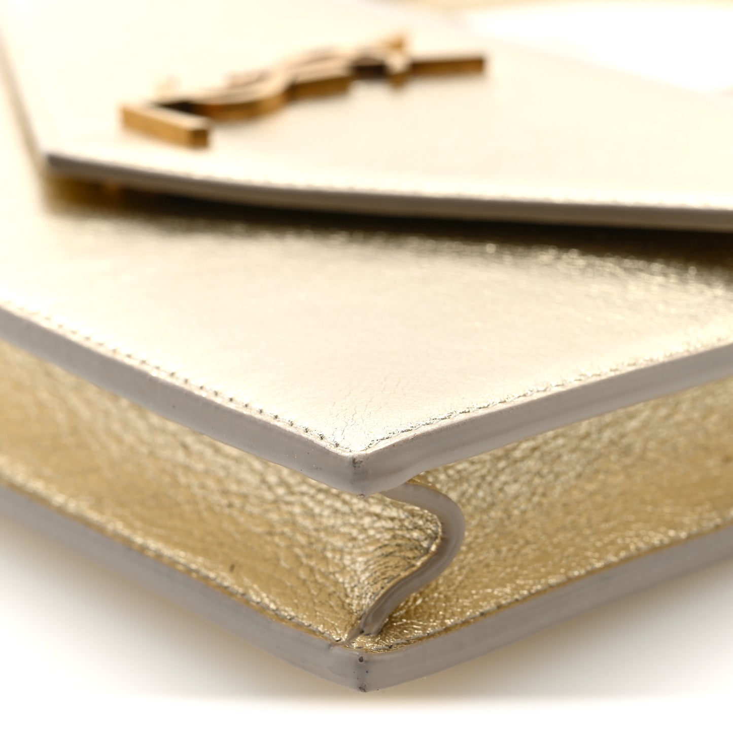 Metallic Calfskin Monogram Envelope Chain Wallet Gold