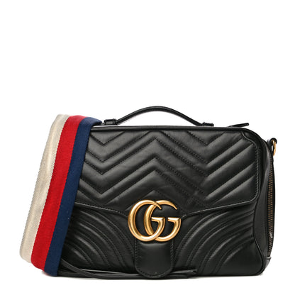 Gucci Calfskin Matelasse Sylvie Web Small GG Marmont Top Handle Shoulder Bag Black 1 of 31
