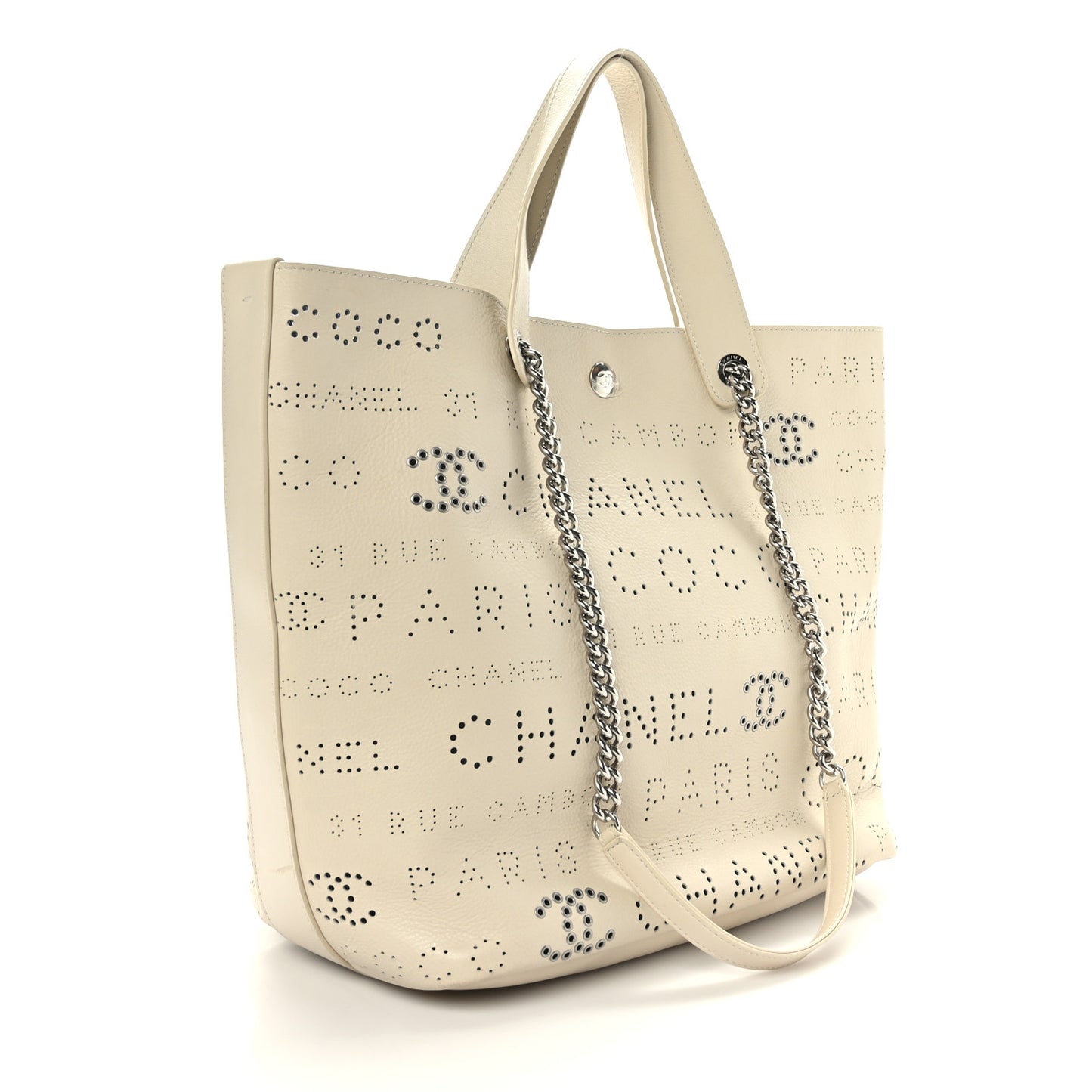 Calfskin Tweed Small Logo Eyelets Shopping Tote Beige