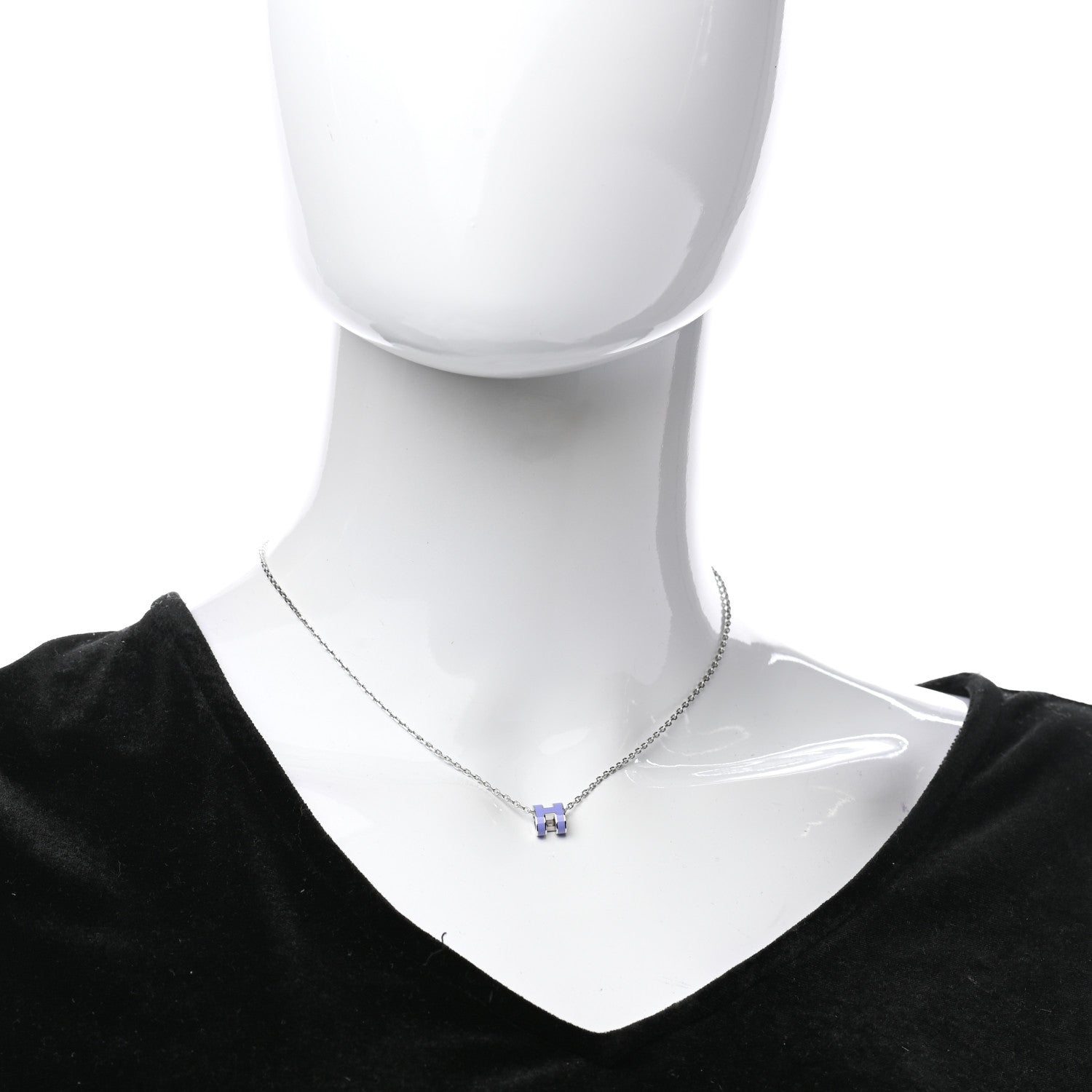 Hermes Lacquered Palladium Mini Pop H Pendant Necklace Parme 2 of 6