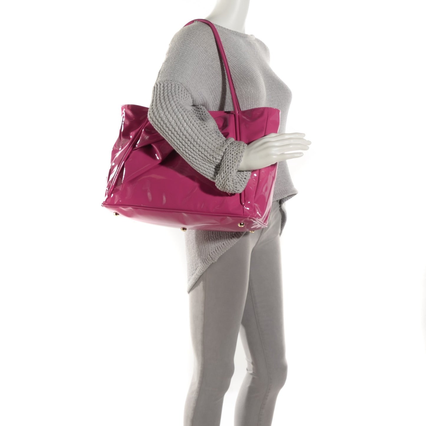 Patent Lacca Bow Tote Pop Fuxia