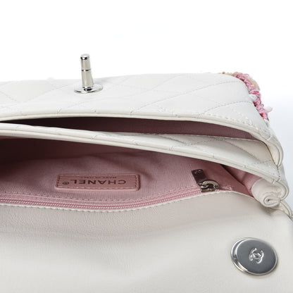 Chanel Lambskin Tweed Quilted Elegant Trim Flap White 4 of 9