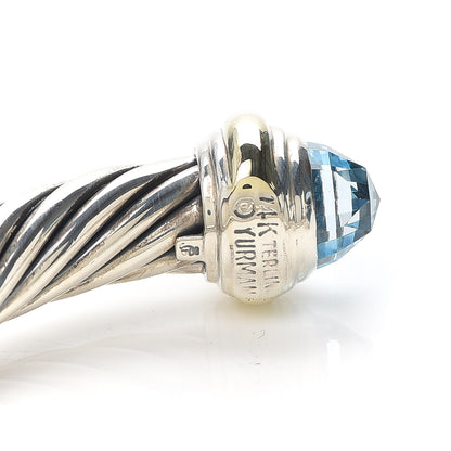 David Yurman Sterling Silver 14K Yellow Gold Blue Topaz 7mm Cable Classics Bracelet 4 of 5