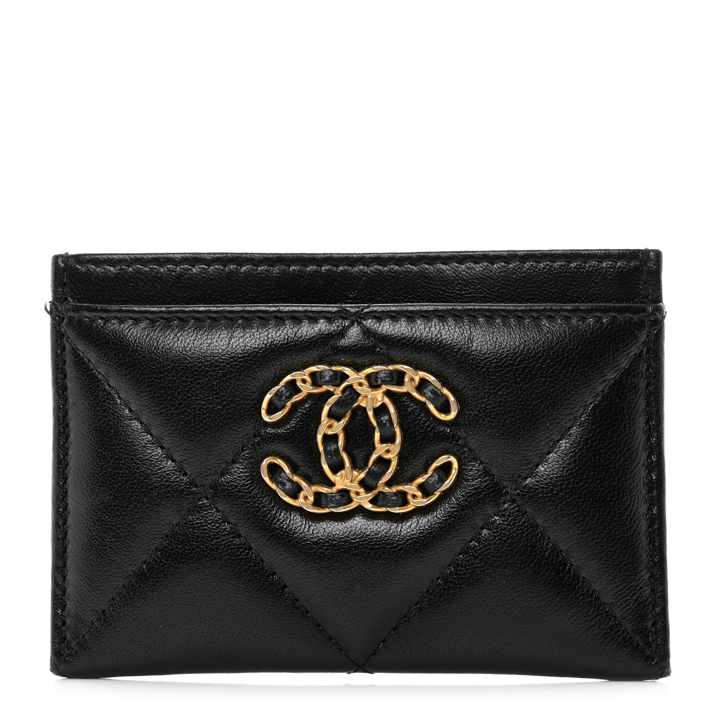 Lambskin Quilted Chanel 19 Card Holder Black