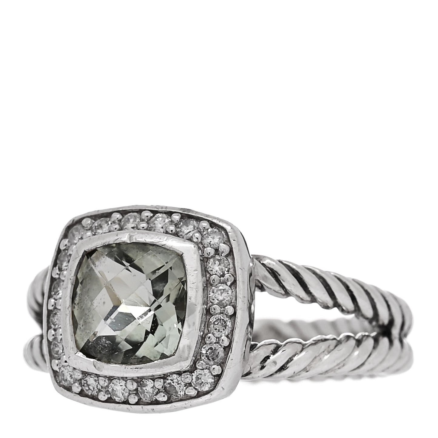 Sterling Silver Diamond Prasiolite 7mm Petite Albion Ring 56 7.5