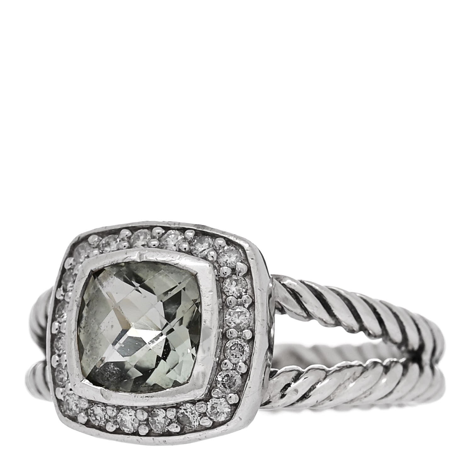 David Yurman Sterling Silver Diamond Prasiolite 7mm Petite Albion Ring 56 7.5 3 of 5