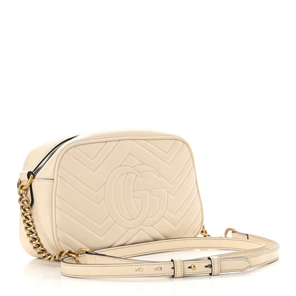 Gucci Calfskin Matelasse Small GG Marmont Chain Shoulder Bag White 3 of 12