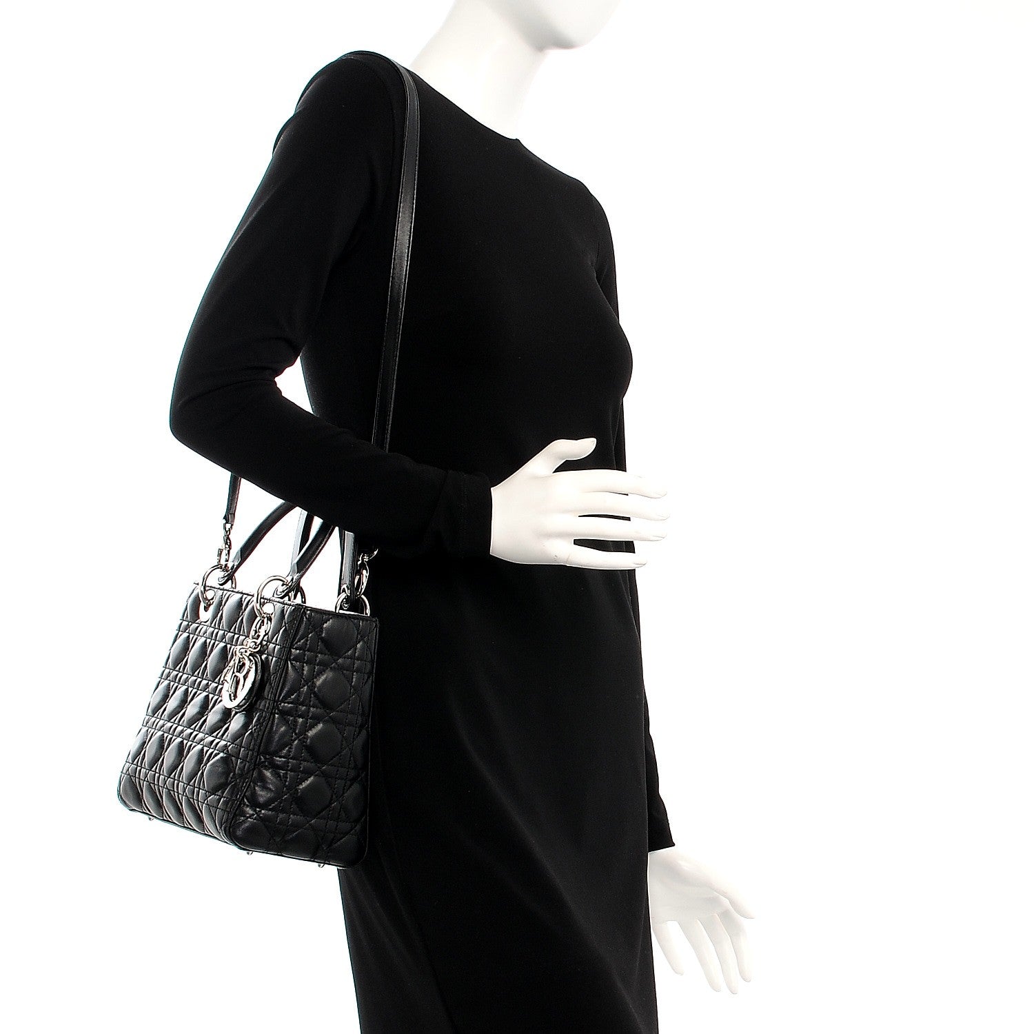 Christian Dior Lambskin Cannage Medium Lady Dior Black 2 of 13