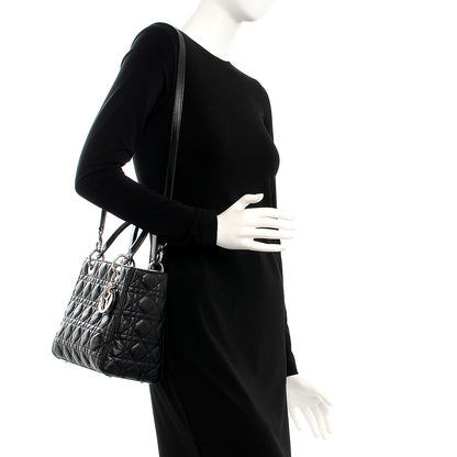 Christian Dior Lambskin Cannage Medium Lady Dior Black 2 of 13