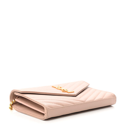 Saint Laurent Grain De Poudre Matelasse Chevron Monogram Chain Wallet Pale Pink 3 of 11