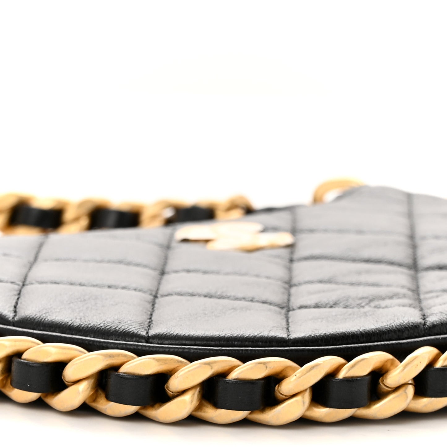 Shiny Crumbled Lambskin Quilted Round Small CC Hobo Black