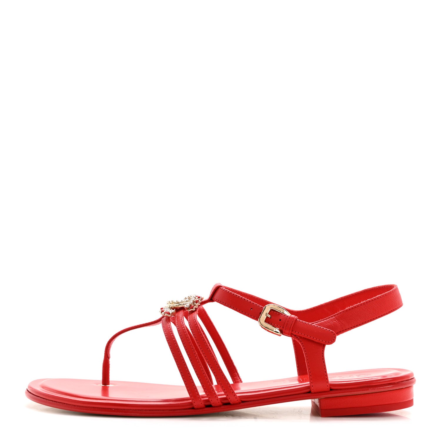 Chanel Lambskin Pearl Crystal CC Thong Sandals 39 Red 1 of 9