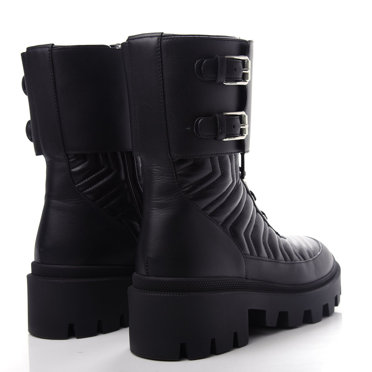 Nappa Frances GG Matelasse Platform Combat Boots 37 Black
