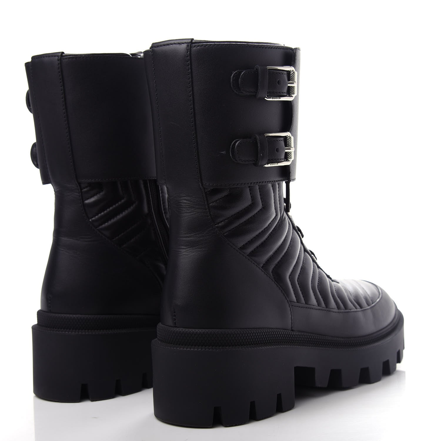 Gucci Nappa Frances GG Matelasse Platform Combat Boots 37 Black 4 of 11