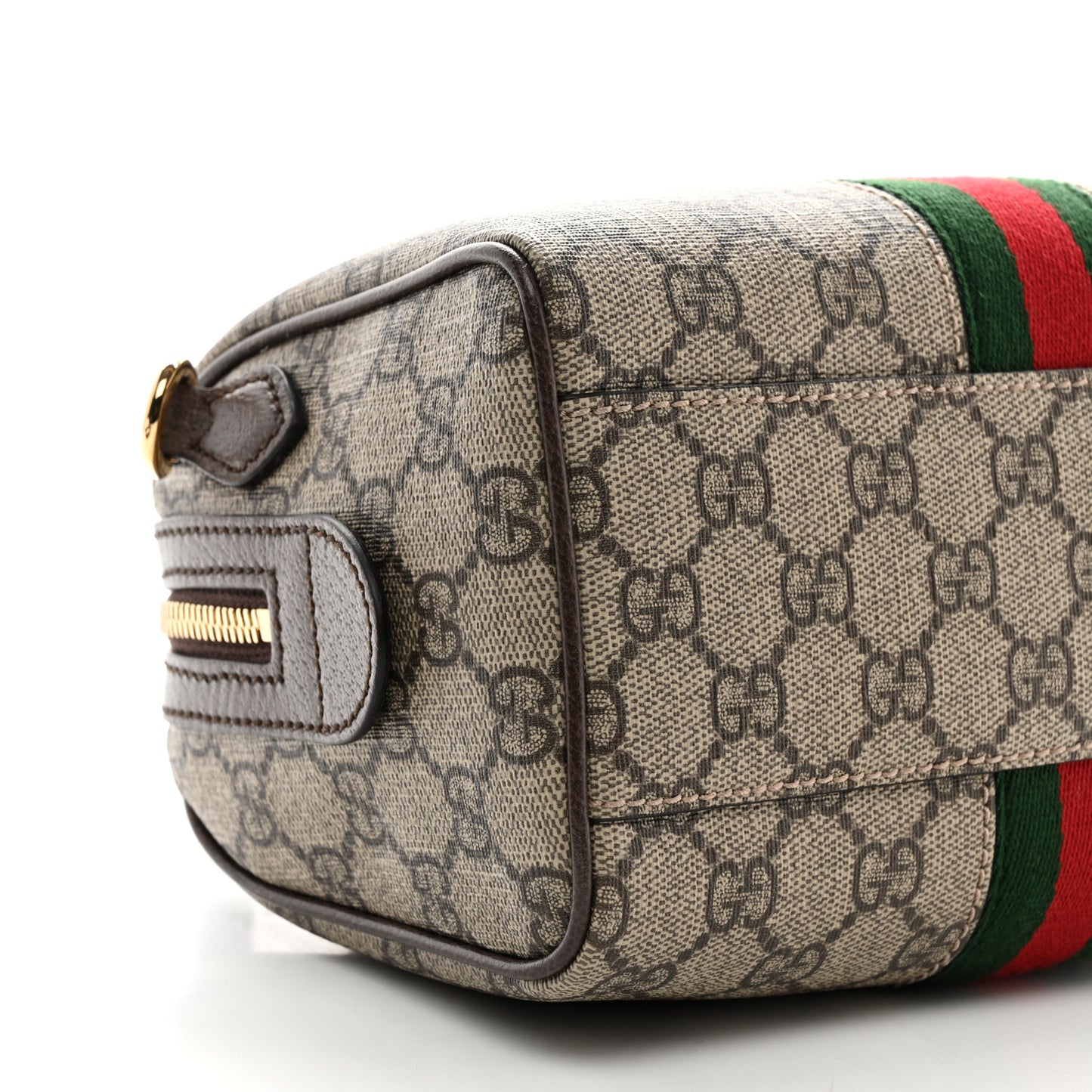 GG Supreme Monogram Textured Dollar Calfskin Web Mini Ophidia Top Handle Bowler Bag Beige Ebony New Acero