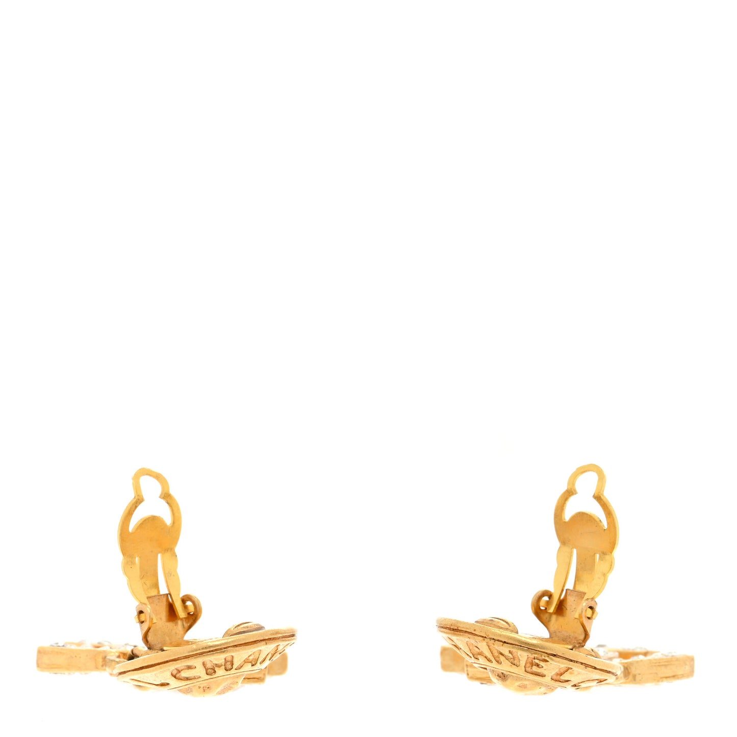 Crystal CC Logo Drop Clip On Earrings Gold
